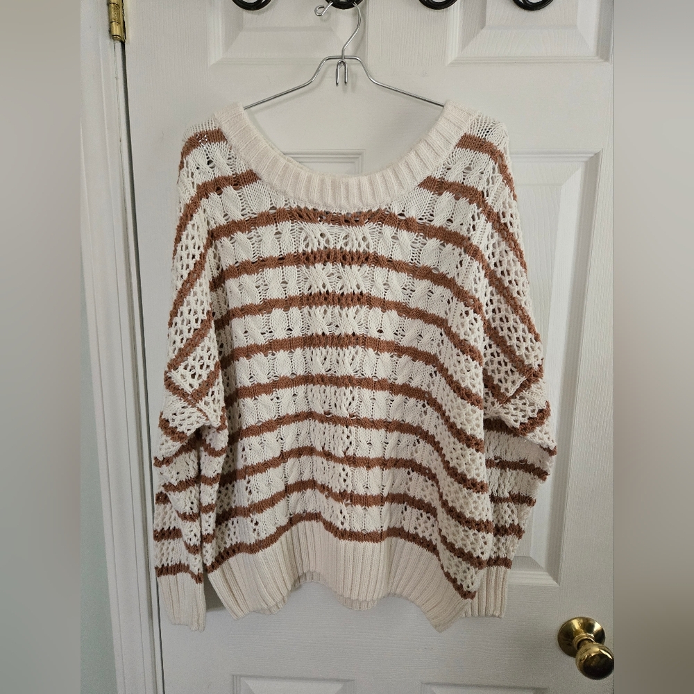 Sonoma Brown Stripe Open Stich Sweater. XL